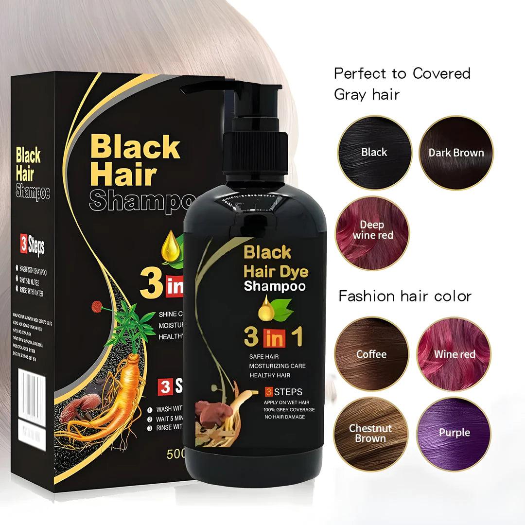 Buy 1, Get 1 Free "EcoColorBlend' 3-IN-1 Black Hair Dye Shampoo: Ayurvedic Elegance for 100% Grey Coverage, No Side Effects! - BelleBoutique.in