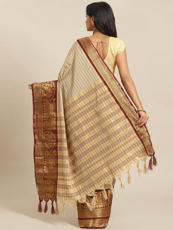 Adorable Woven Cotton Saree With Tassels - BelleBoutique.in
