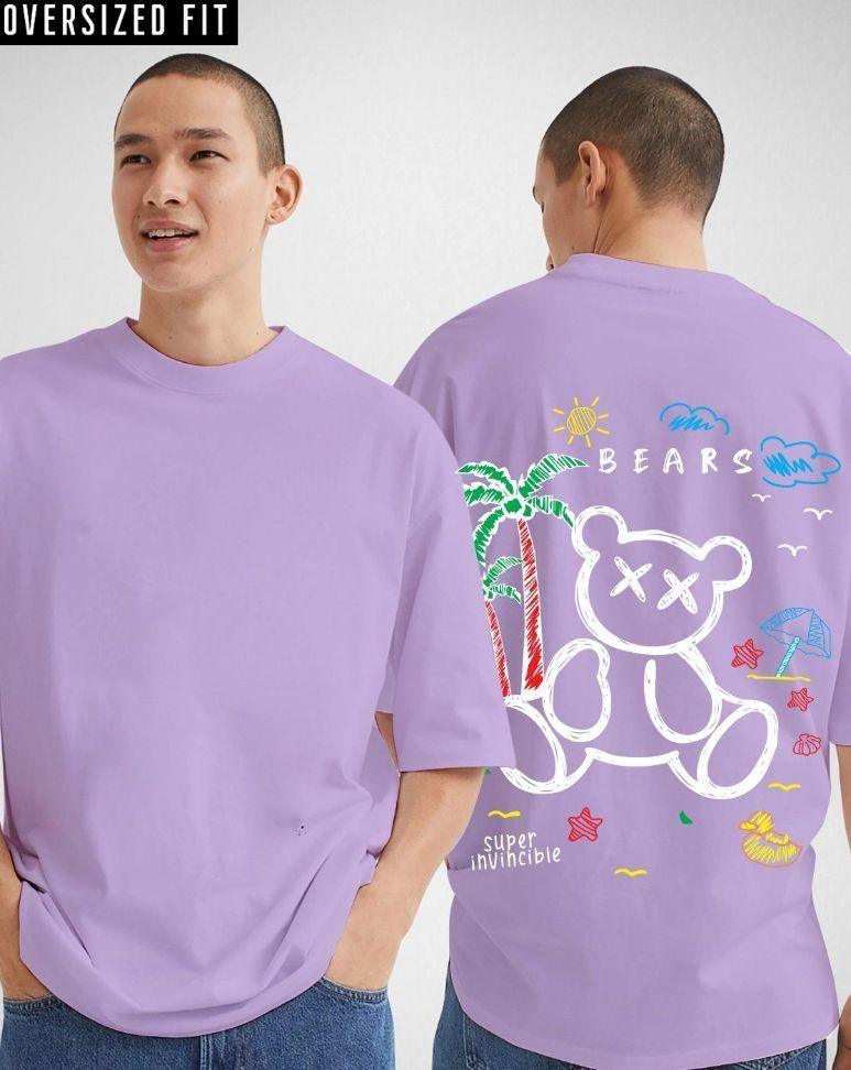 Men's Cotton Blend Lavander Oversized Graphic Print Half Sleeve T-Shirt - BelleBoutique.in