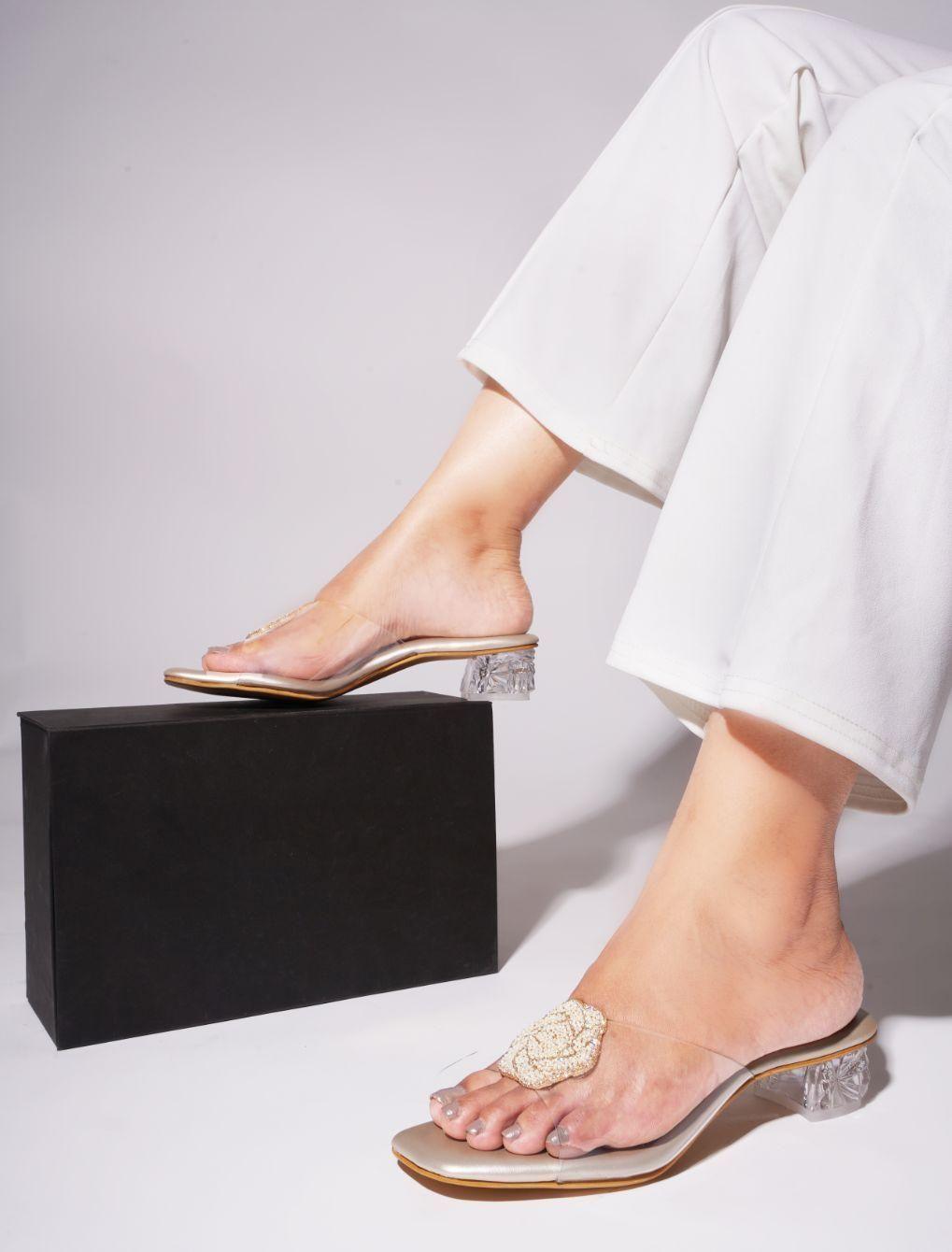 Transparent Kitten Heel Block & Comfortable Sandal For Women's - BelleBoutique.in