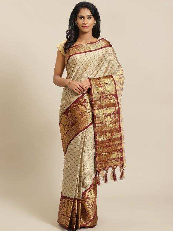 Adorable Woven Cotton Saree With Tassels - BelleBoutique.in