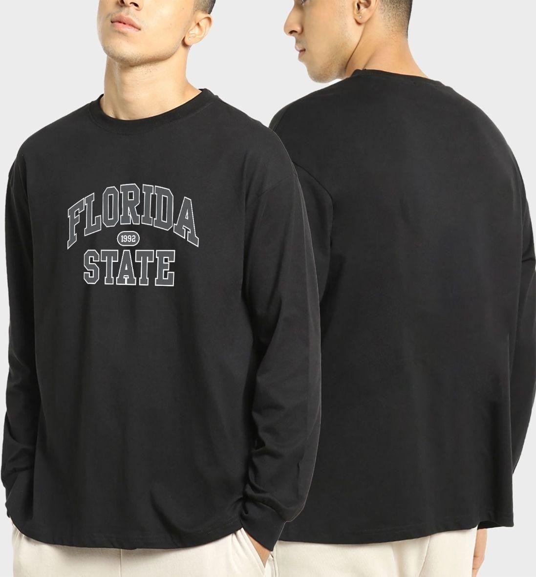 Men's Cotton Blend Black Oversized Graphic Print Full Sleeve T-Shirt - BelleBoutique.in