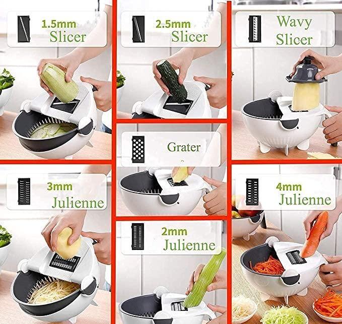 9 in 1 Multifunction Plastic Magic Rotate Vegetable Cutter - BelleBoutique.in