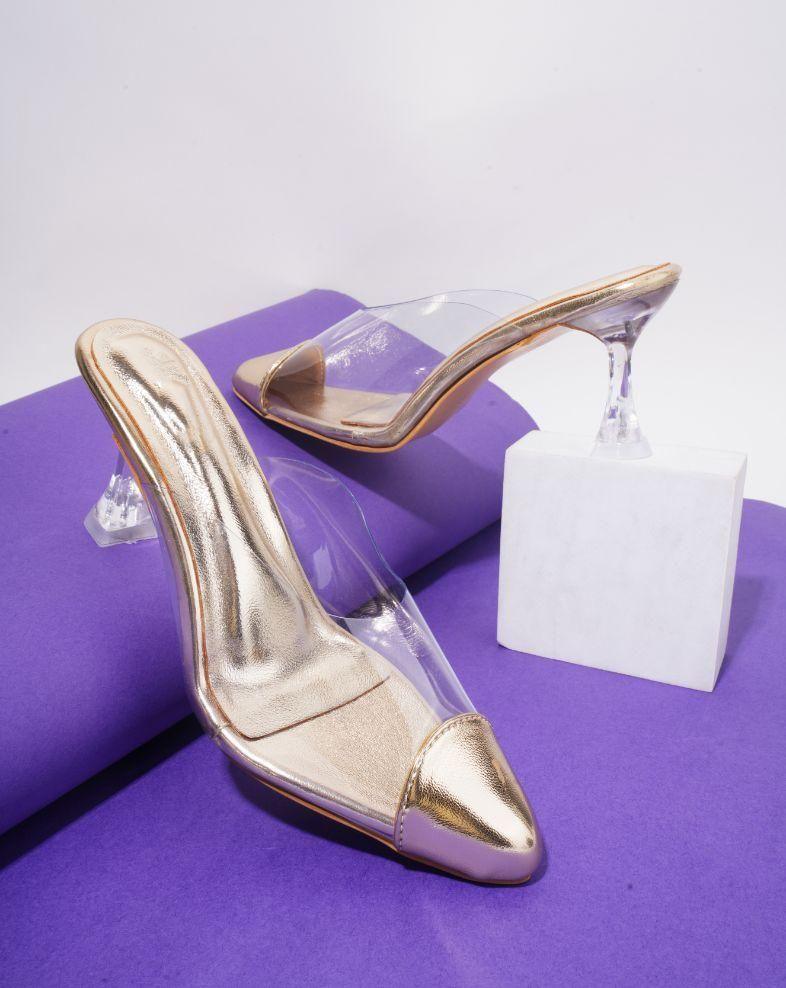 Transparent Mules Spool/Stiletto Heel Pump Shoes For Women's - BelleBoutique.in