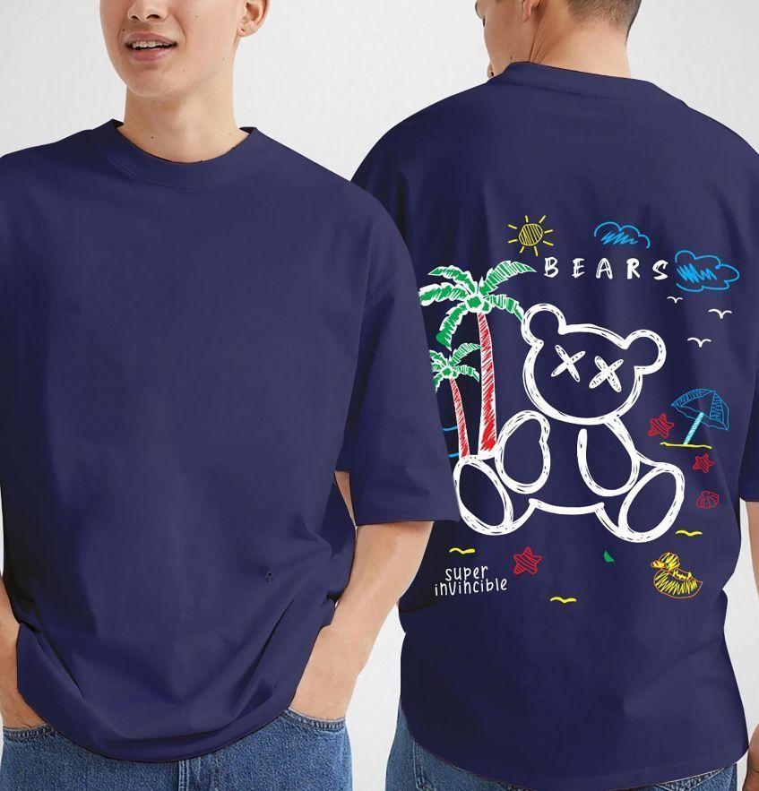 Men's Cotton Blend Navy Oversized Graphic Print Half Sleeve T-Shirt - BelleBoutique.in