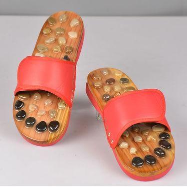 Acupressure Natural Stone Slippers (Red) - BelleBoutique.in