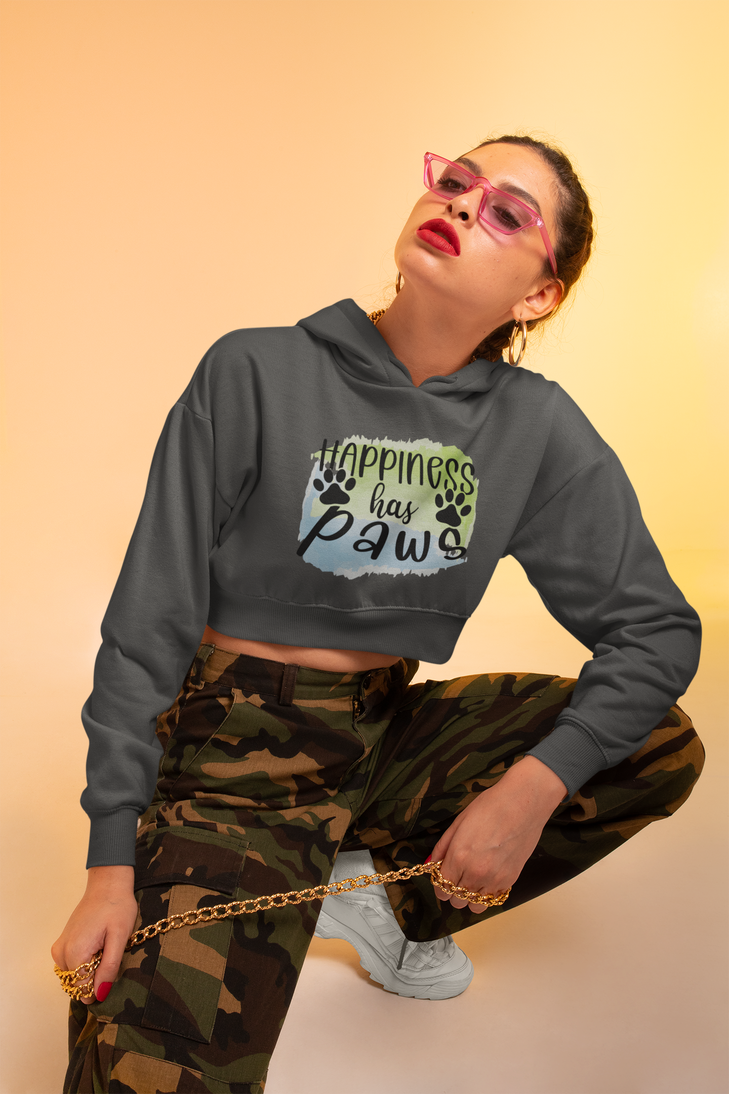 Happiness’s Has Paws Crop Hoodie For Women Printrove