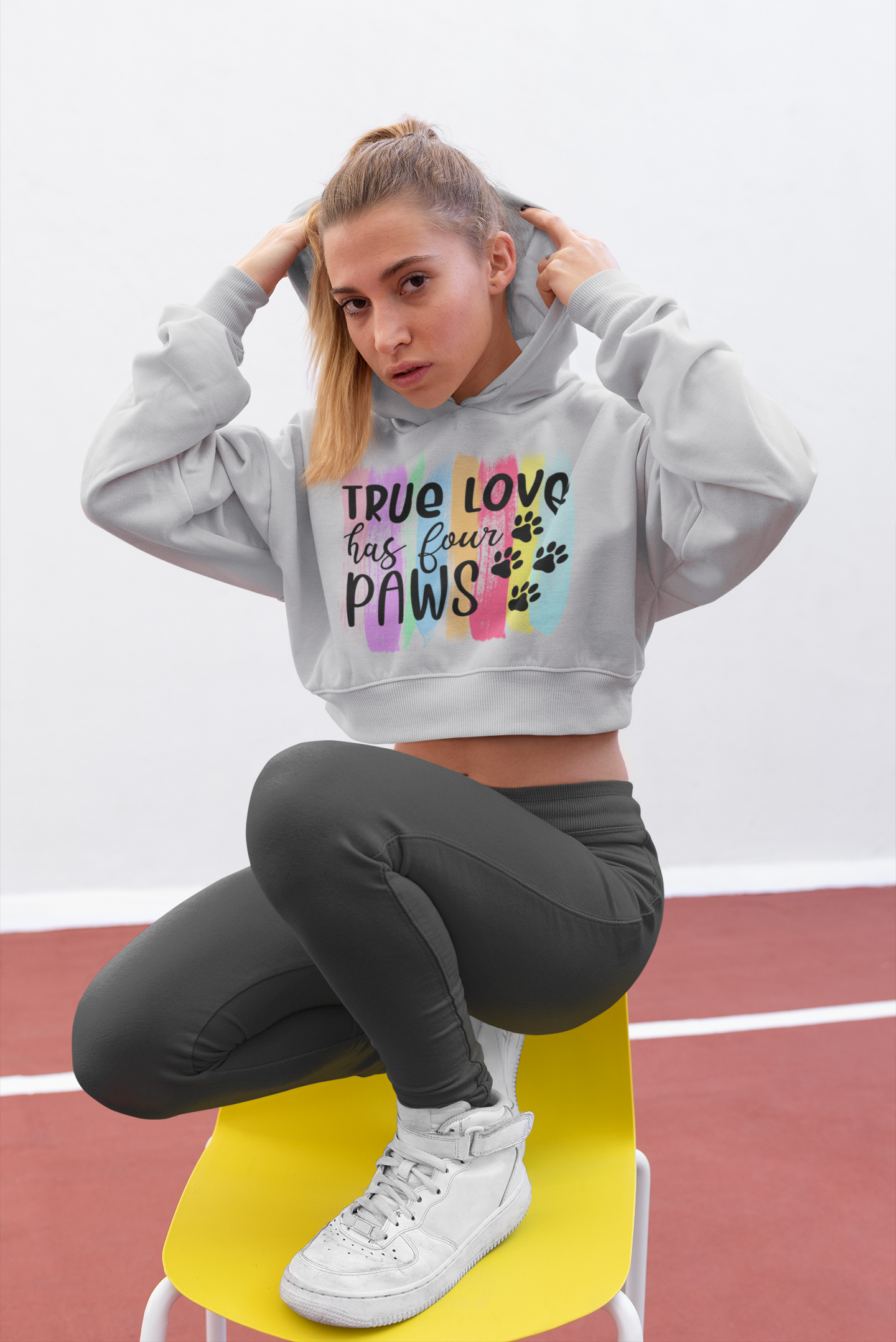 True Love Has Four Paws Crop Hoodie For Women Printrove