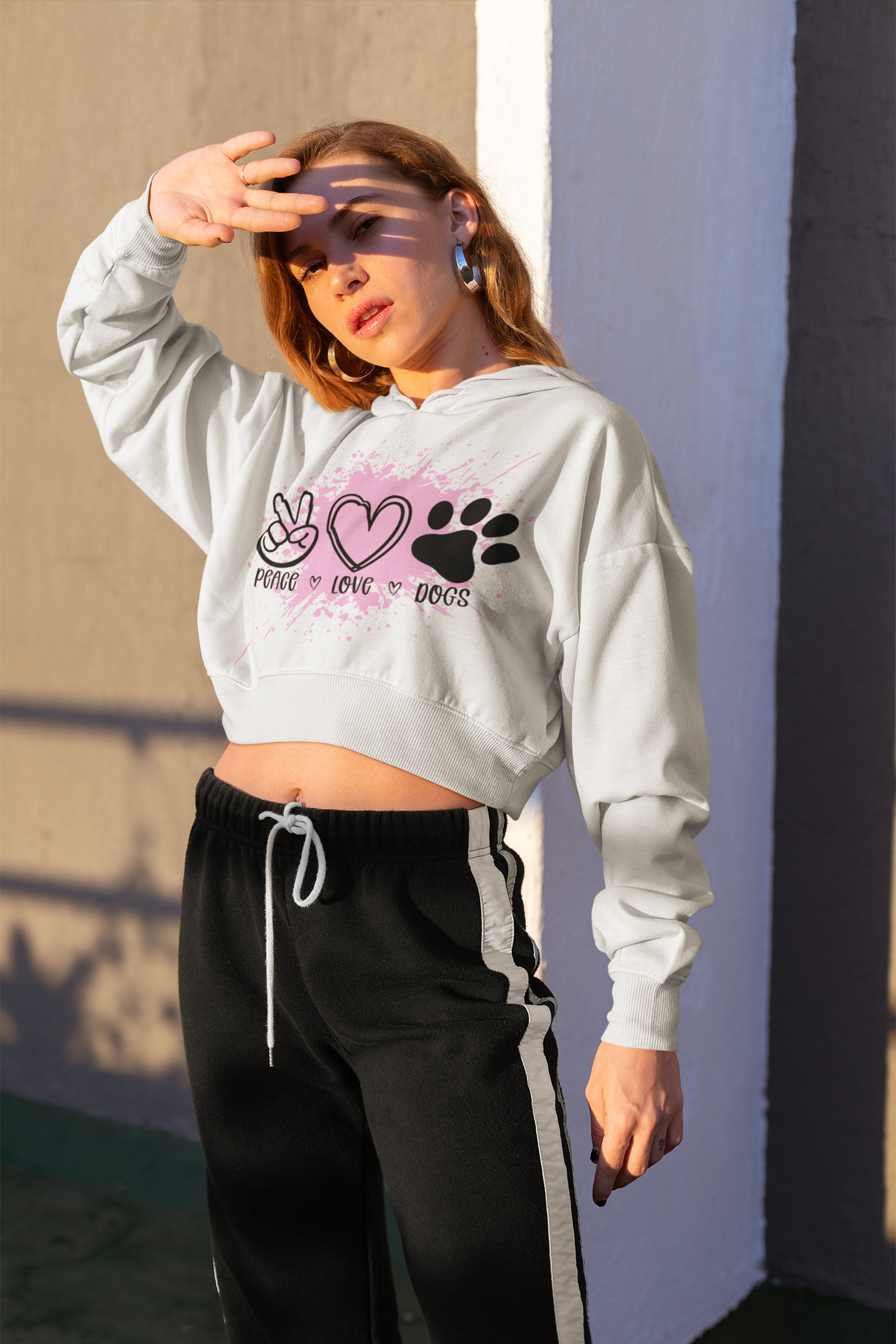 Peace Love Dogs Crop Hoodie For Women Printrove
