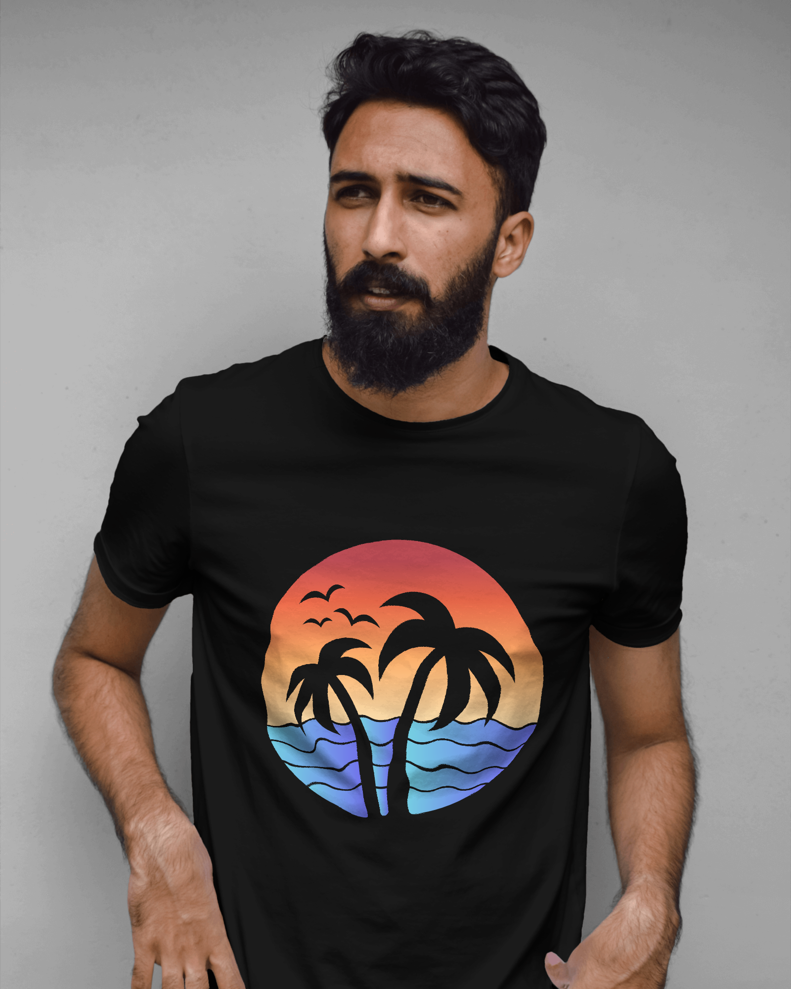 Palm Tree Beach Sunset Retro Vintage Design T-Shirt For Man Printrove