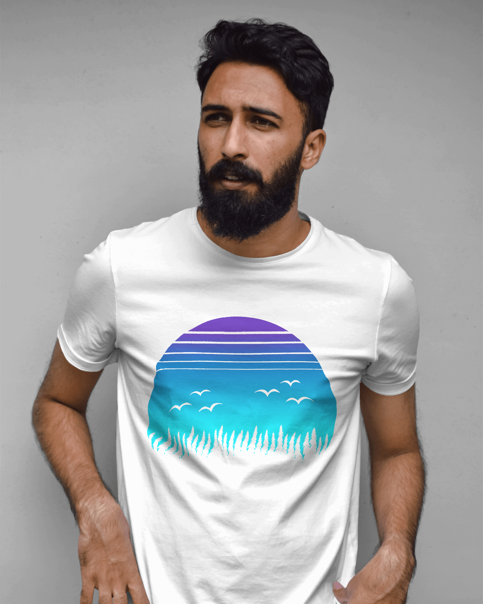 Forest And Birds Retro Vintage Design T-Shirt For Man Printrove